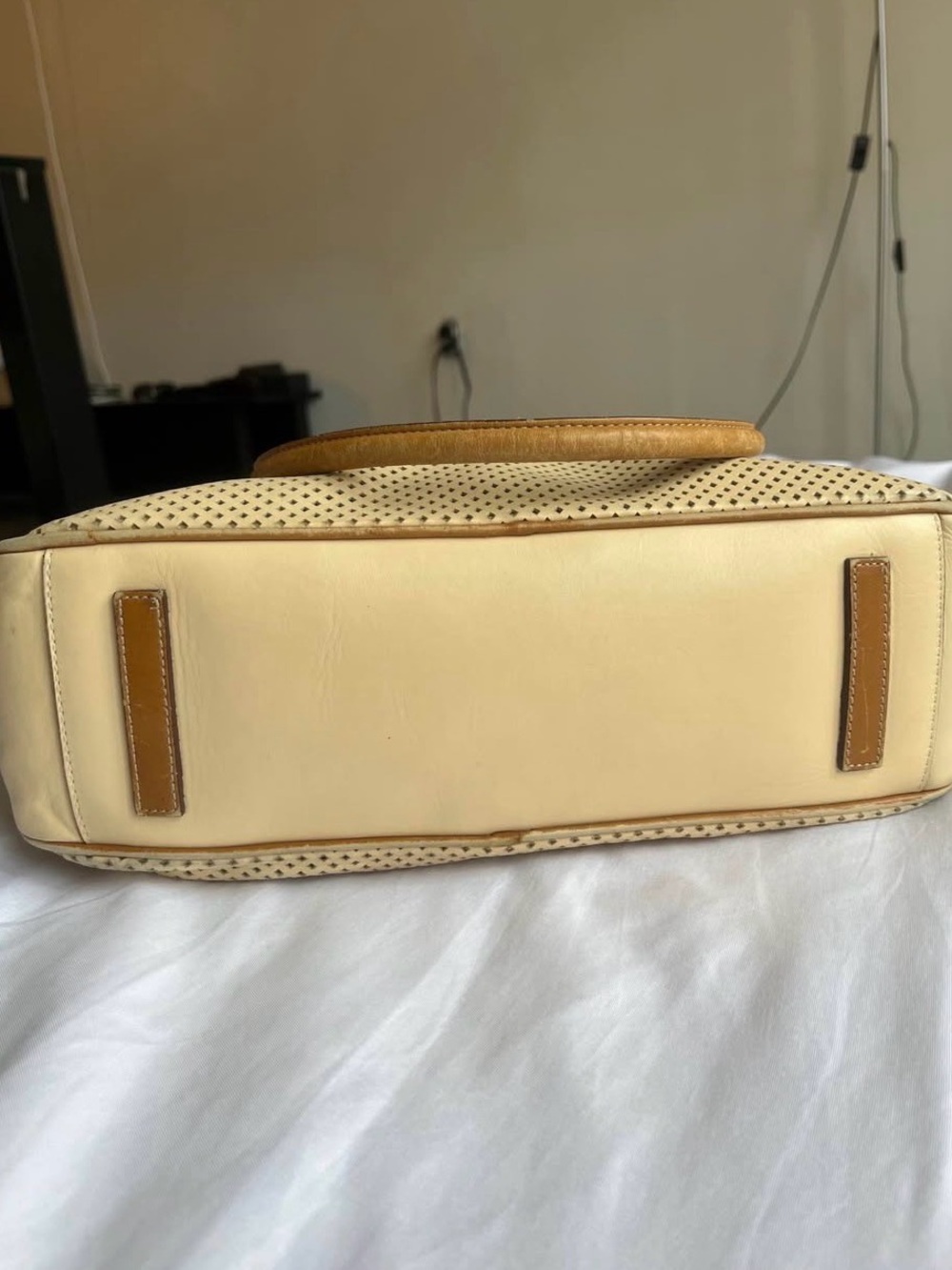 Prada Tan and Cream Perforated Shoulder Bag - Picture 6 of 8